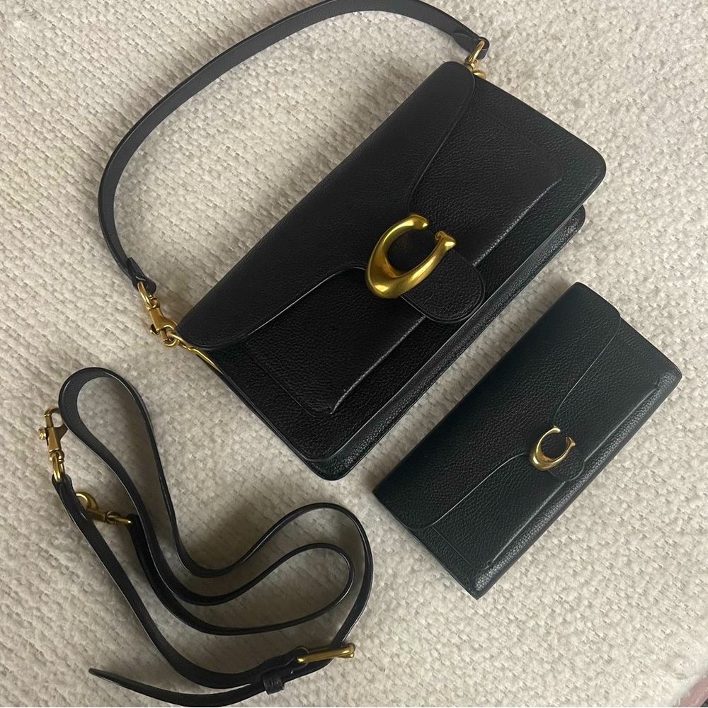 Coach Black Pebble Leather Tabby 26 Shoulder Handbag with Wallet